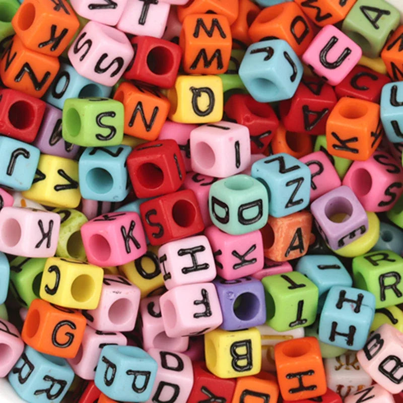 100Pcs/Lot Trendy  Acrylic Square Alphabet Beads Large Hole Letter Loose Spacer Bead Jewelry Handmade Bracelet Making Supplies
