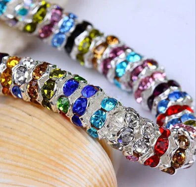 100Pcs 4/6/8/10mm Metal Crystal Beads Rhinestone Rondelle Spacer Beads For Jewelry Making Bracelet  Necklace DIY Accessories