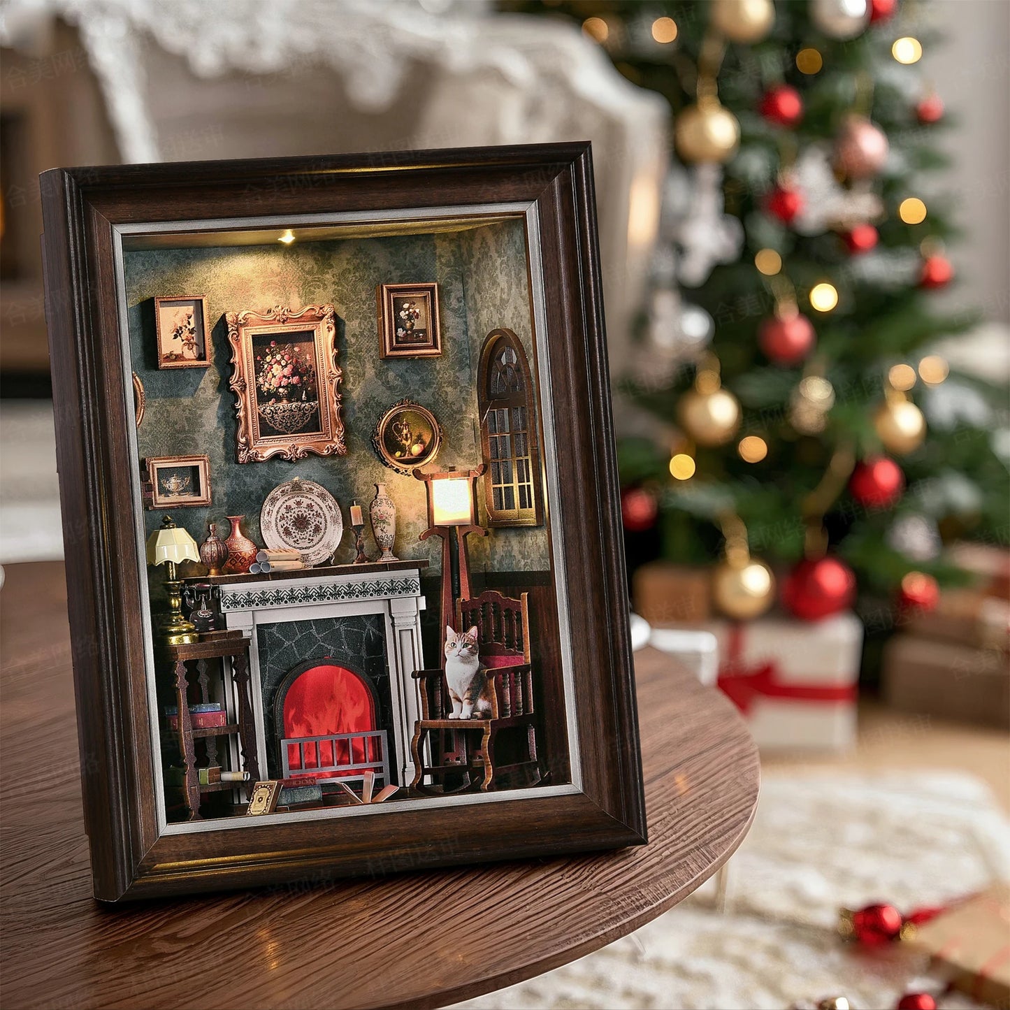Book Nook Kit Fireplace DIY 3D Wooden Puzzle Photo frame ornament Bookshelf Dollhouse Model Bookend Building Home Decoration