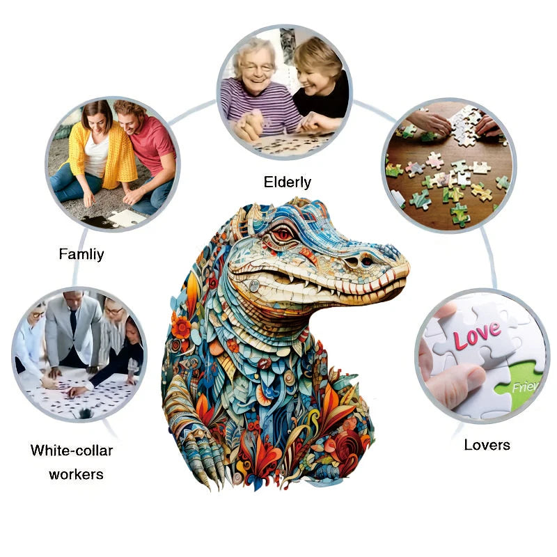 Crocodile Wooden Jigsaw Puzzles Adult, Animal Natural Wood Puzzle, Best Christmas Gift And Family Games Magic Puzzle, Toys, Deco