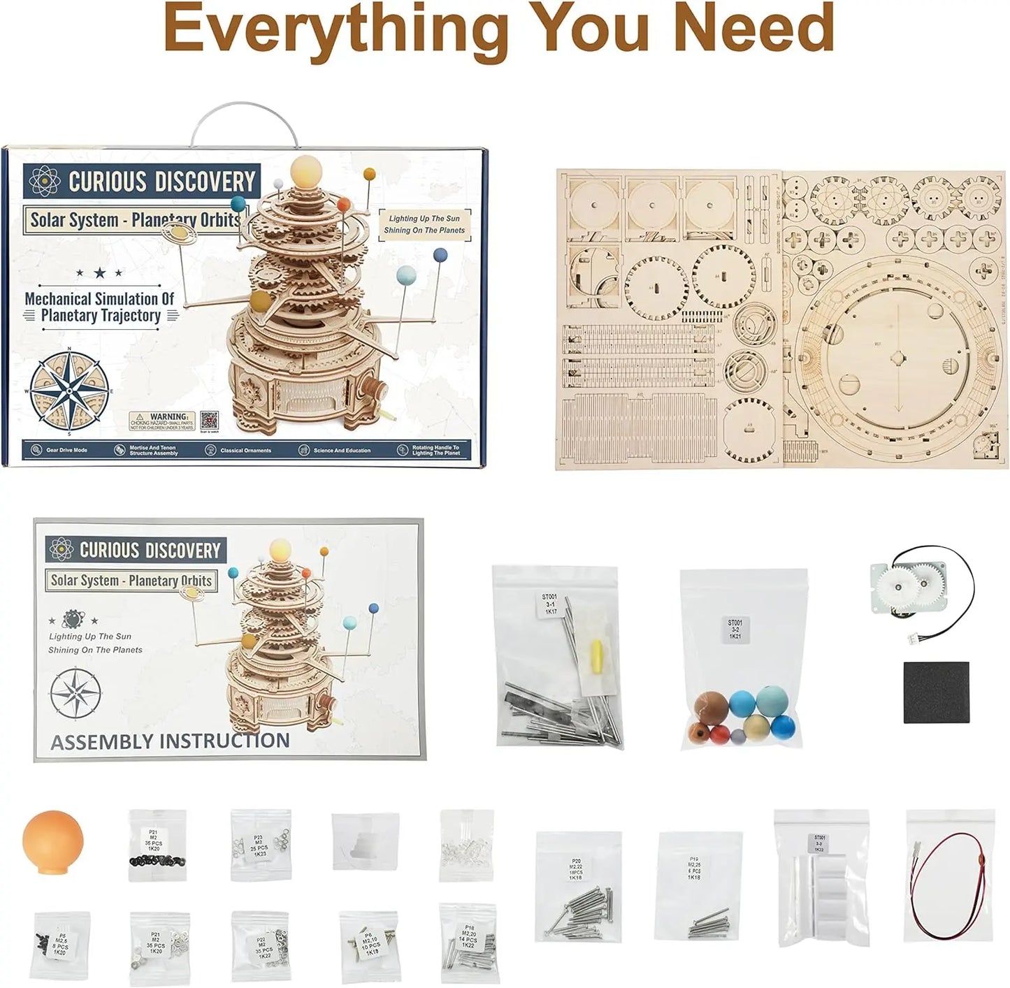 Robotime Rokr 316PCS Rotatable Mechanical Orrery DIY Wooden Model Building Block Kits Assembly Toy Gift for Children Adult ST001