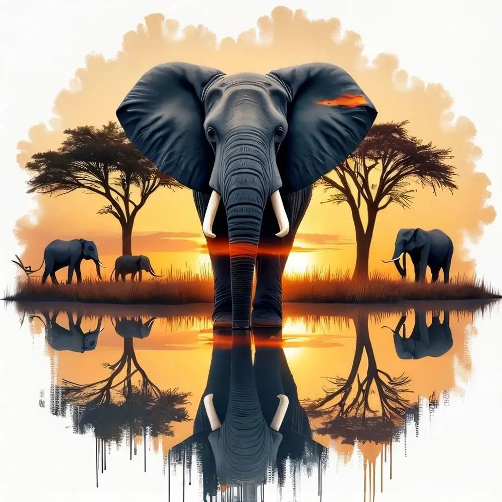 DIY Beads Embroidery Sets Elephant Animal 11CT Printed Canvas Cross Stitch Kit Tree Sunset Crafts And Art Supplies Home Decor