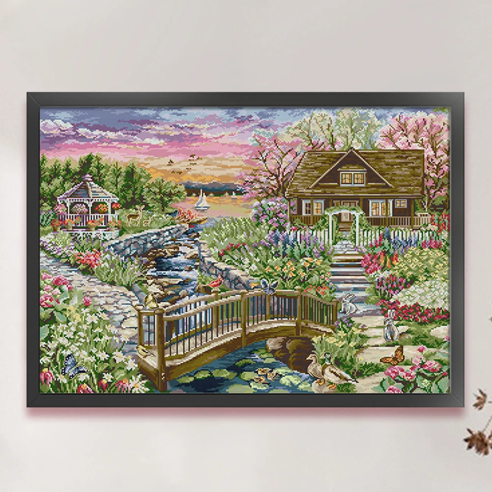 Full Embroidery cotton Thread 14CT Printed Landscape Cross Stitch Kit