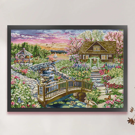 Full Embroidery cotton Thread 14CT Printed Landscape Cross Stitch Kit