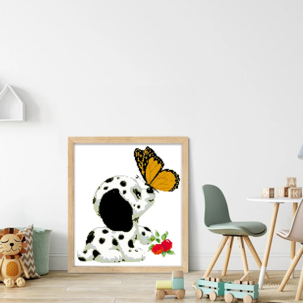 Partial Embroidery Beads Printed 9CT Dog Cross Stitch Kit Home Art Craft 31x36cm