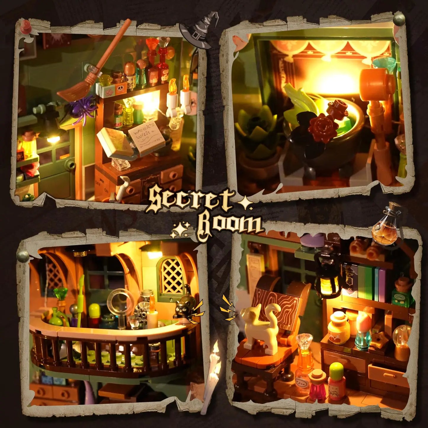 Magic Potion Booknook Building Set with Light-DIY Bookendfor Home Decor Bookshelf Miniature House Brick Model for Adults Kids
