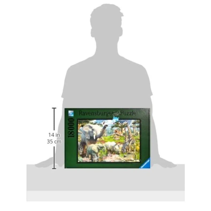 Spectacular 18000 Piece Jigsaw Puzzle - Stunning African Plains Oasis with Elephants, Lions, and Flora - Premium Quality - Puzzl