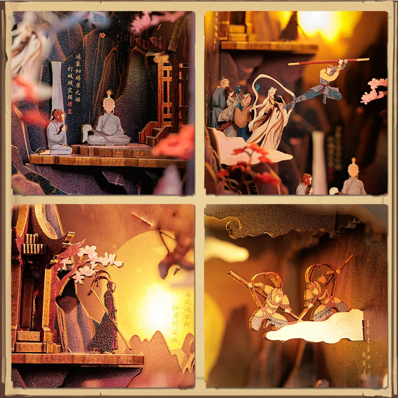 CUTEBEE DIY 3D Puzzle Booknook Kit Miniature Dollhouse with Light Dust Cover Bookshelf Insert for the Legend of Wukong