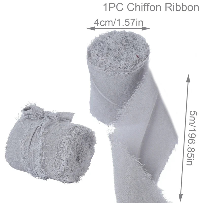 5 Meters Long Cintas Tela Para Manualidades 3.8 Cm Width Chiffon Silk Ribbon Flower Bouquet Wrap Decoration Edge Chiffon Ribbon