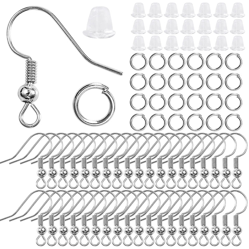 300Pcs Earrings Set Hypoallergenic Earring Hooks Jump Rings Clear Rubber Earring Backs For Jewelry Making Findings Accessories