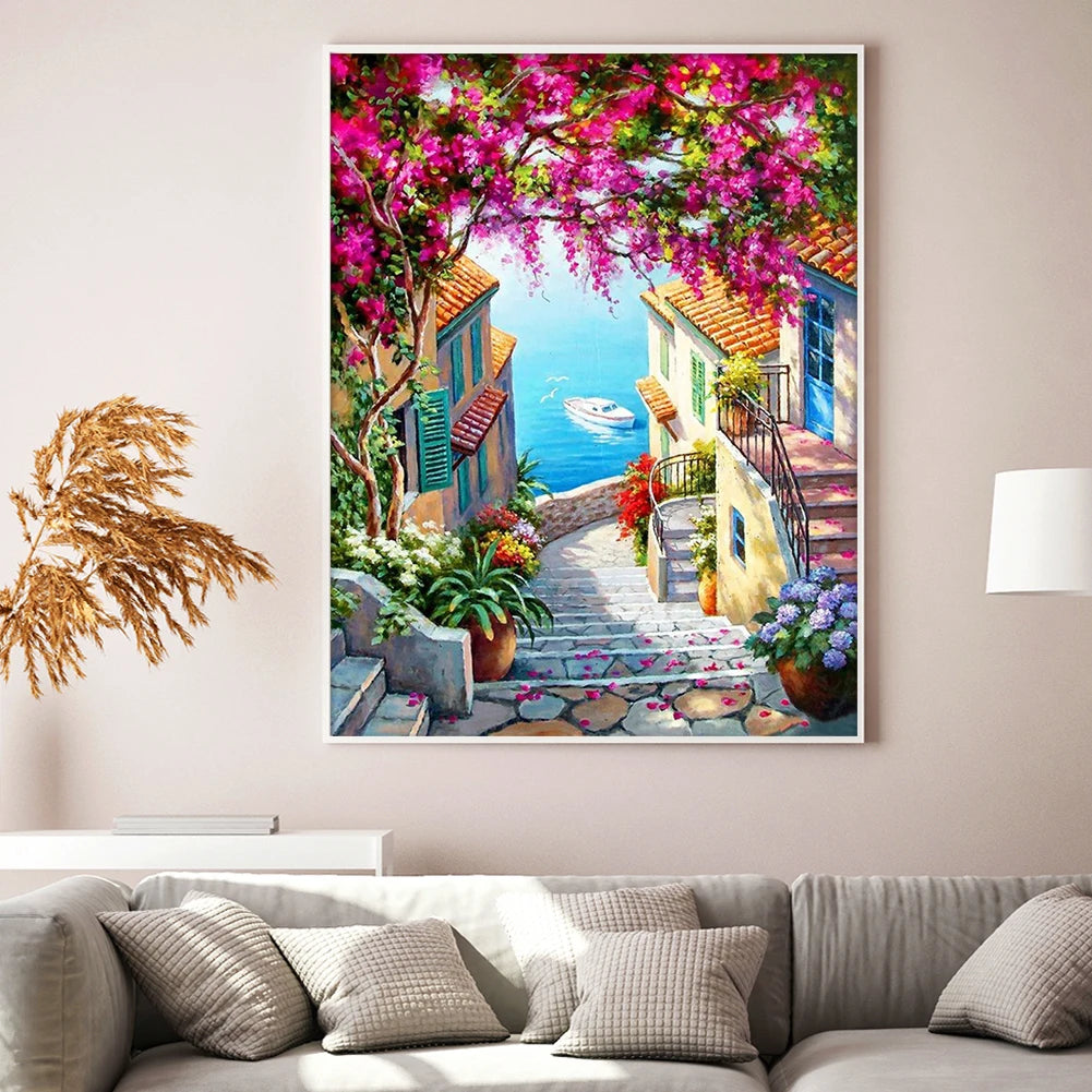 Seaside Printed Cross Stitch Kit 40x55cm DIY 11CT Embroidery Craft Set Home Art