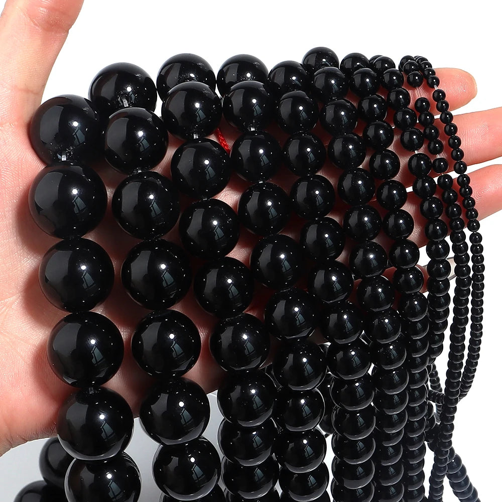1 Strand Natural Stone Black Onyx Agate Round Loose Beads 2-20MM Pick Size For Crafts Making DIY Bracelet Necklace Accessories