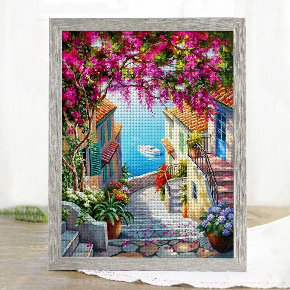 Seaside Printed Cross Stitch Kit 40x55cm DIY 11CT Embroidery Craft Set Home Art