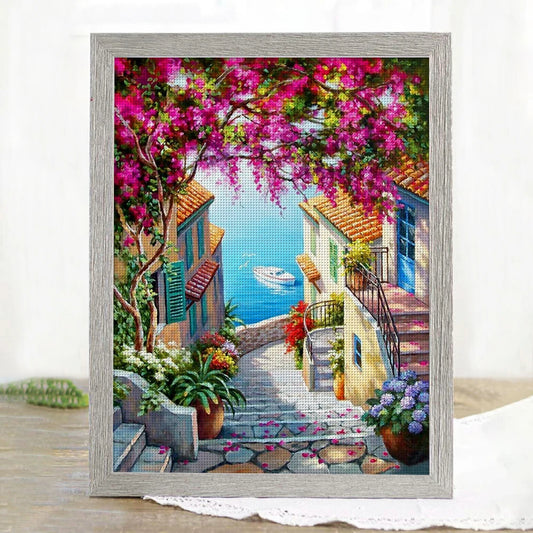 Seaside Printed Cross Stitch Kit 40x55cm DIY 11CT Embroidery Craft Set Home Art