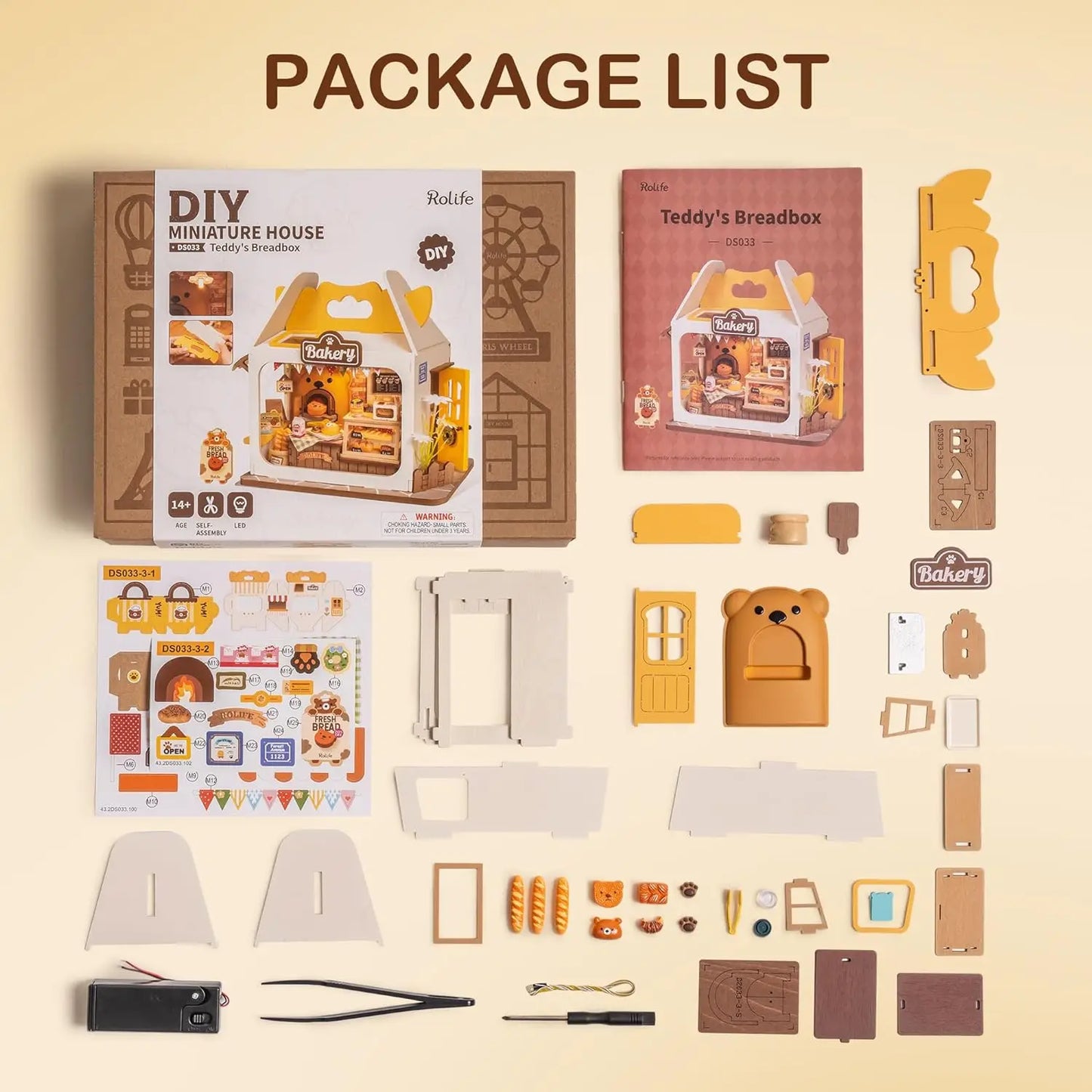 Robotime Food Box Shop Rolife Miniature Doll House DIY Miniature House Kit Diorama House Building Set with LED Room