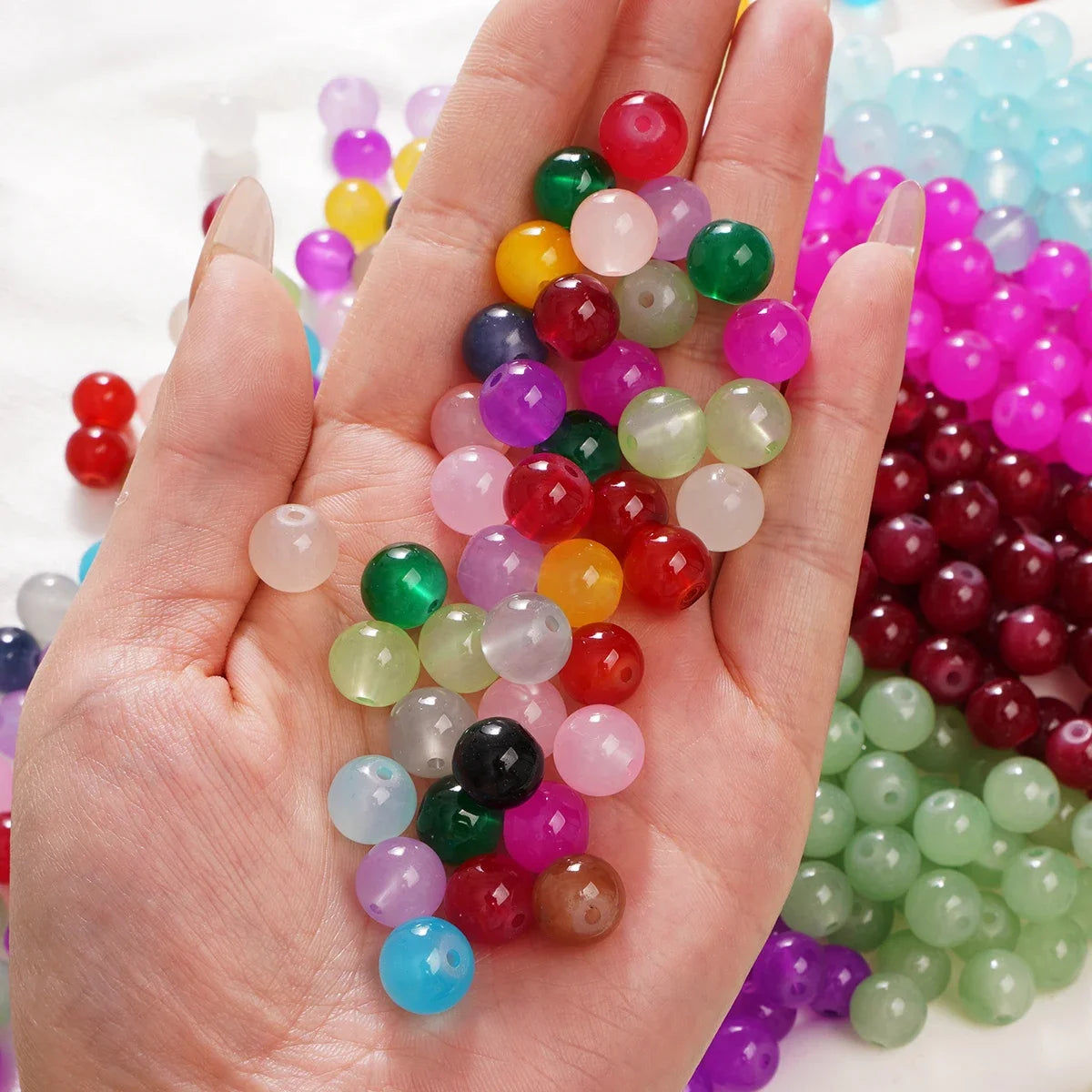 4/6/8/10mm Jelly Painted Glass Imitation Jade Round Beads - DIY Jewelry (Bracelet/Necklace) & Accessories 100/50/20pcs/Pack