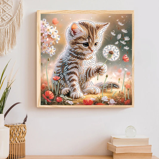 30x30cm Cat 5D DIY Special Shape Crystal Partial Diamond Painting Kit Decor