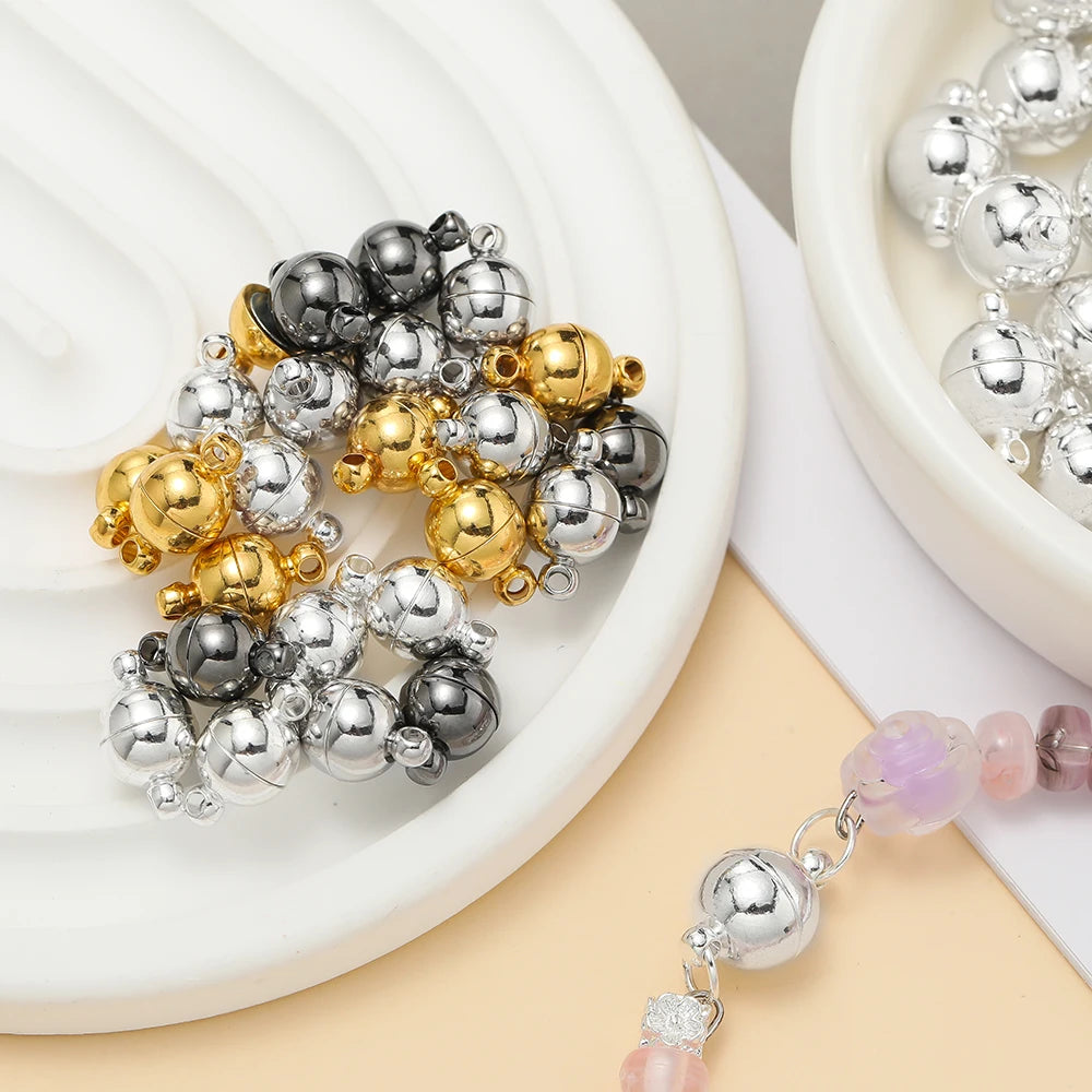 10Sets Magnetic Clasps 6mm/8mm/10mm Buckle Hook Round Magnet Converter Clasp For Bracelet DIY Jewelry Making Findings