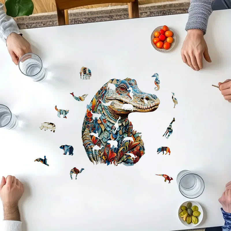 Crocodile Wooden Jigsaw Puzzles Adult, Animal Natural Wood Puzzle, Best Christmas Gift And Family Games Magic Puzzle, Toys, Deco