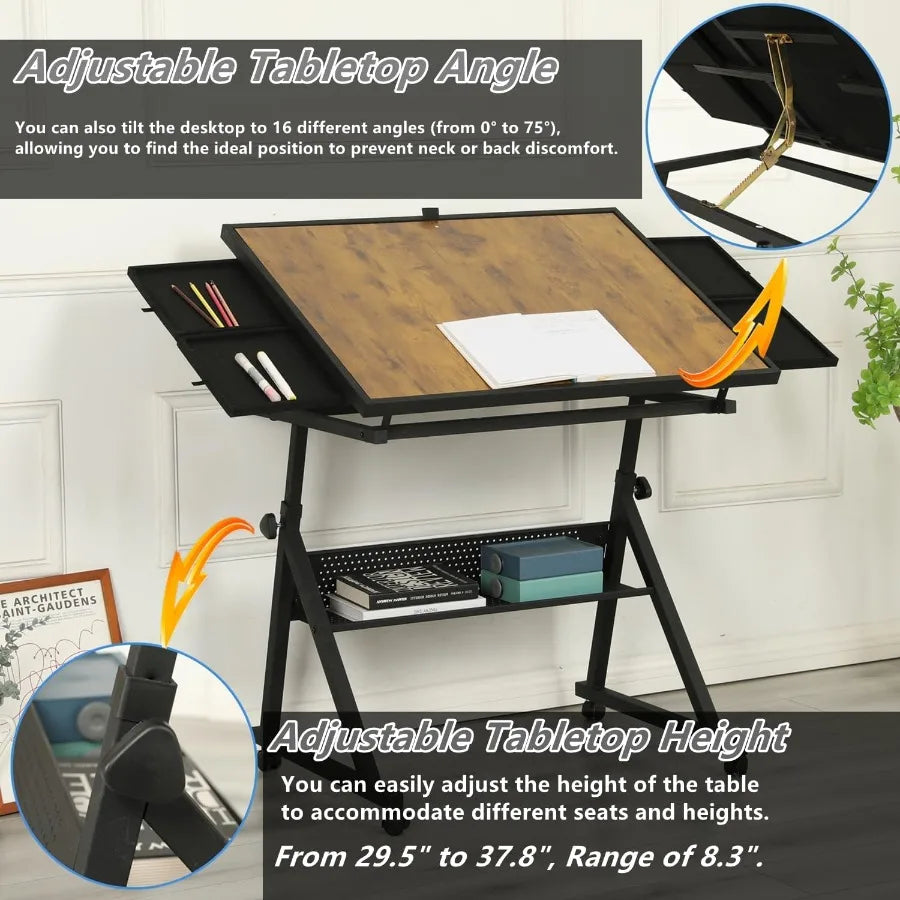 Puzzle Tables for Adults Height Adjustable Puzzle Board with Drawers 1500 Pieces Jigsaw Tables with Legs Wheels 075° Tilting Ta