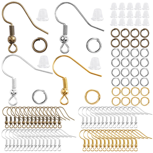 300Pcs Earrings Set Hypoallergenic Earring Hooks Jump Rings Clear Rubber Earring Backs For Jewelry Making Findings Accessories