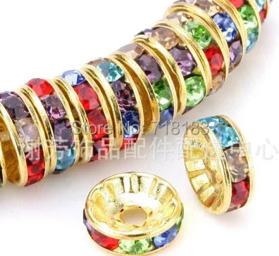 100Pcs 4/6/8/10mm Metal Crystal Beads Rhinestone Rondelle Spacer Beads For Jewelry Making Bracelet  Necklace DIY Accessories