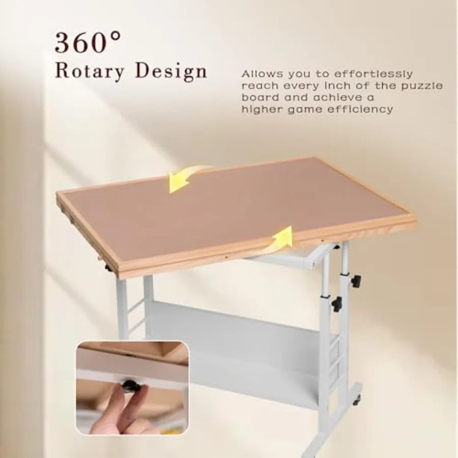 1500 Piece Tilting and Rotating Puzzle Table with 5 Drawers and Cover Angle and Height Adjustable Puzzle Board with Removable C