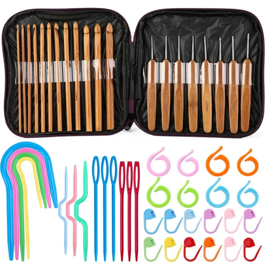 KRABALL Bamboo Handle Crochet Hooks Kit Knitting Needles Set DIY Craft Crochet Tools For Yarn Weave Knit Tool Accessories