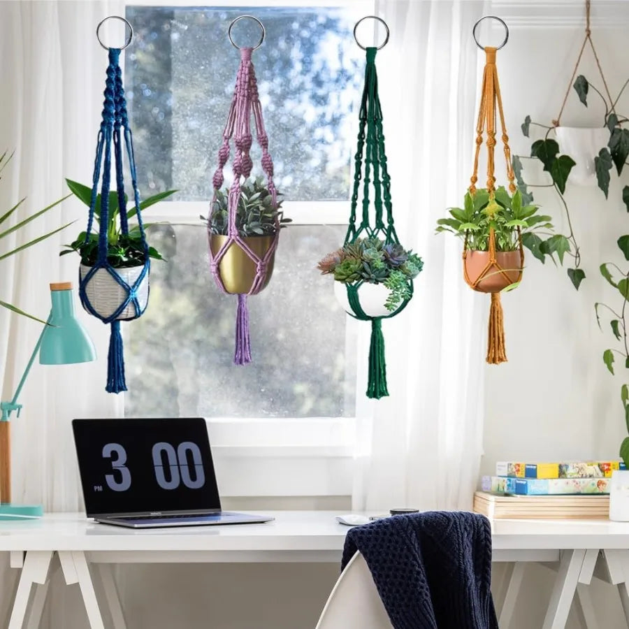 Macrame Plant Hanger Kit with Instruction Book Tutorials Metal Rings 4mm Macrame Cord Green Purple Orange Blue PreCutted for Ma
