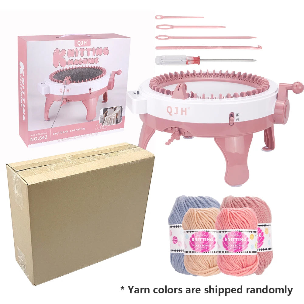 QJH 48-Needles Handheld Knitting Machine Kit With Yarns - DIY Craft Weaving Machine Set For Scarves, Sweaters, Hats & Socks
