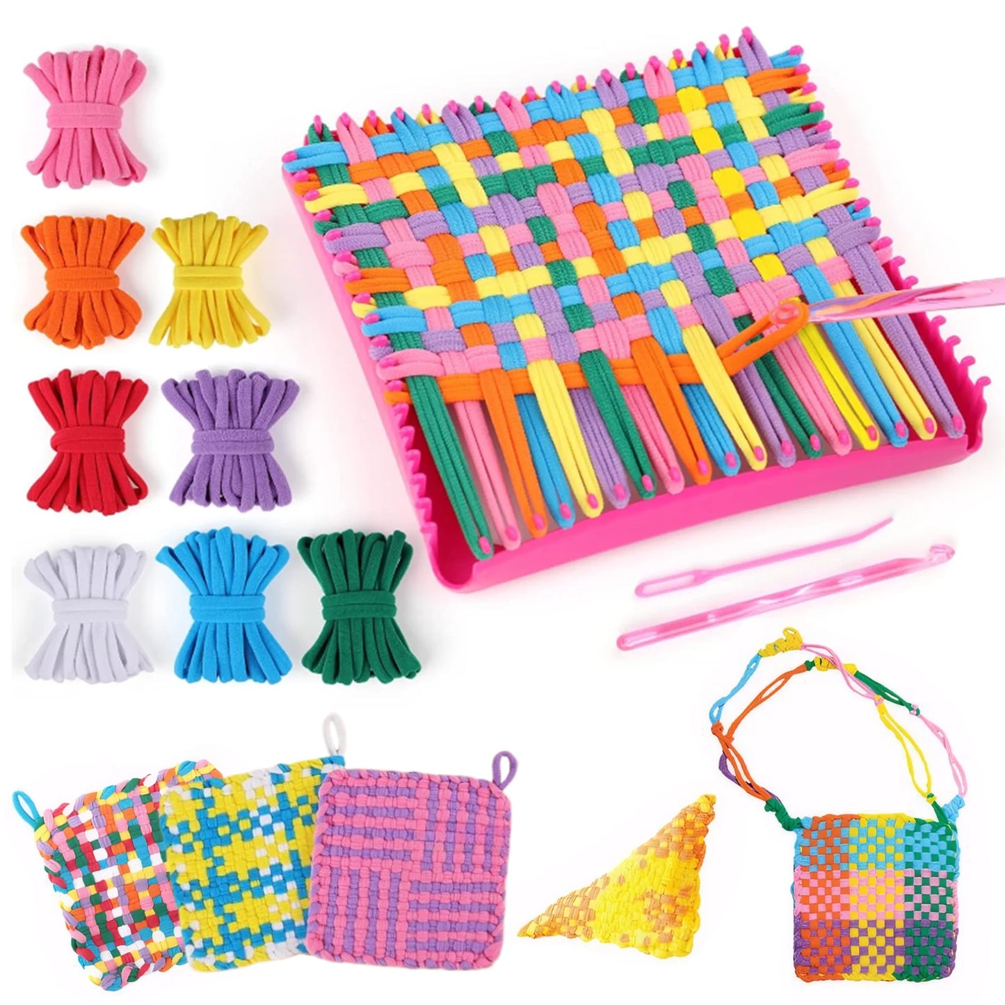 Weaving Loom Kit Arts Knitting Machine Yarn Needle Set 96 Craft Loops Knitting Looms Weaving Kit for Adults Beginners
