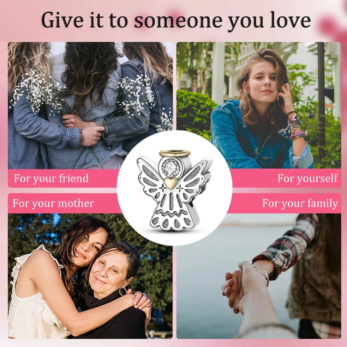 PANPOKI Cute Angel Zircon Mosaic Pendant 925 Silver Charms Fit Original Bracelet Necklace Charm Beads DIY Jewelry Gifts