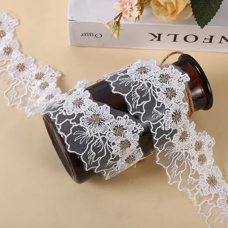 5yards Blue White Purple Lace Fabric Guipure Embroidery Ribbon Trim Sewing Applique 6CM Wide
