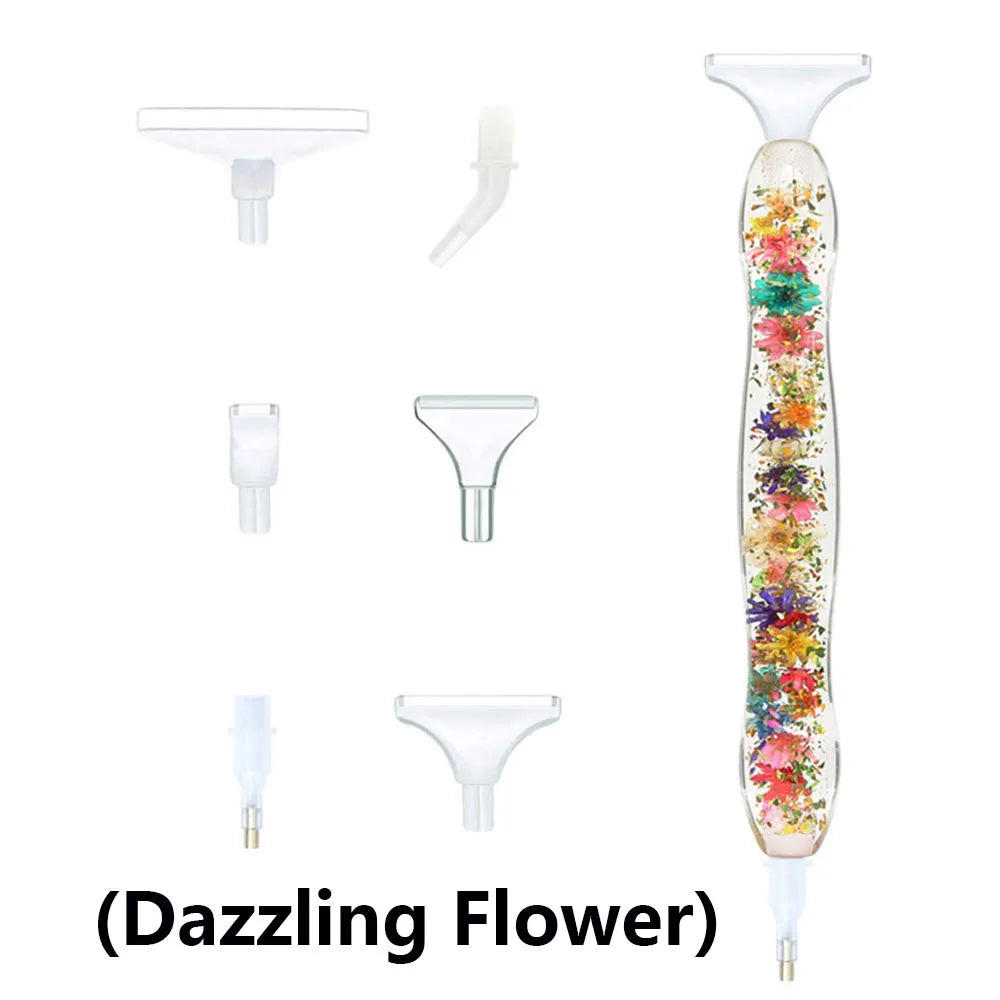 5D Resin Diamond Painting Pen With 6pcs Plastic Replacement Pen Heads Flower Point Drill Pens DIY Art Crafts Diamond Painting