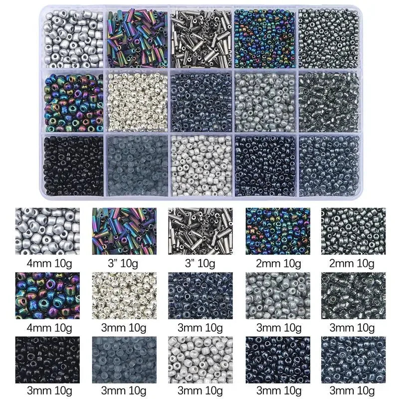 15 Colors Glass Beads Set for Bracelet Making Spacer Loose Beads with Storage Box Tube Beads Kit for DIY Craft Necklace Charms