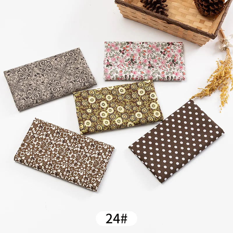 5Pcs/Set 25cmX25cm Floral Plaid Dot Stripes Print Cotton Fabric Sewing Quilting Cloth Patchwork Needlework Handmade DIY Material