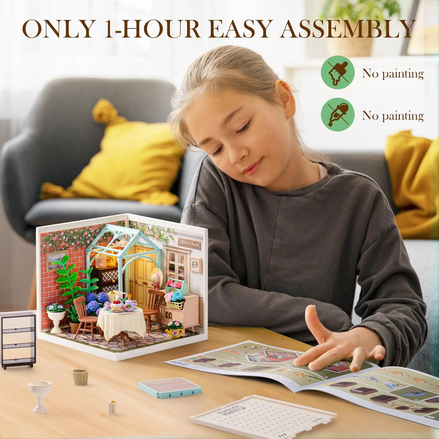 ROBOTIME DIY Miniature House Kit, Dollhouse Model Building Craft Kit Birthday Creative Gifts for Adults & Kids
