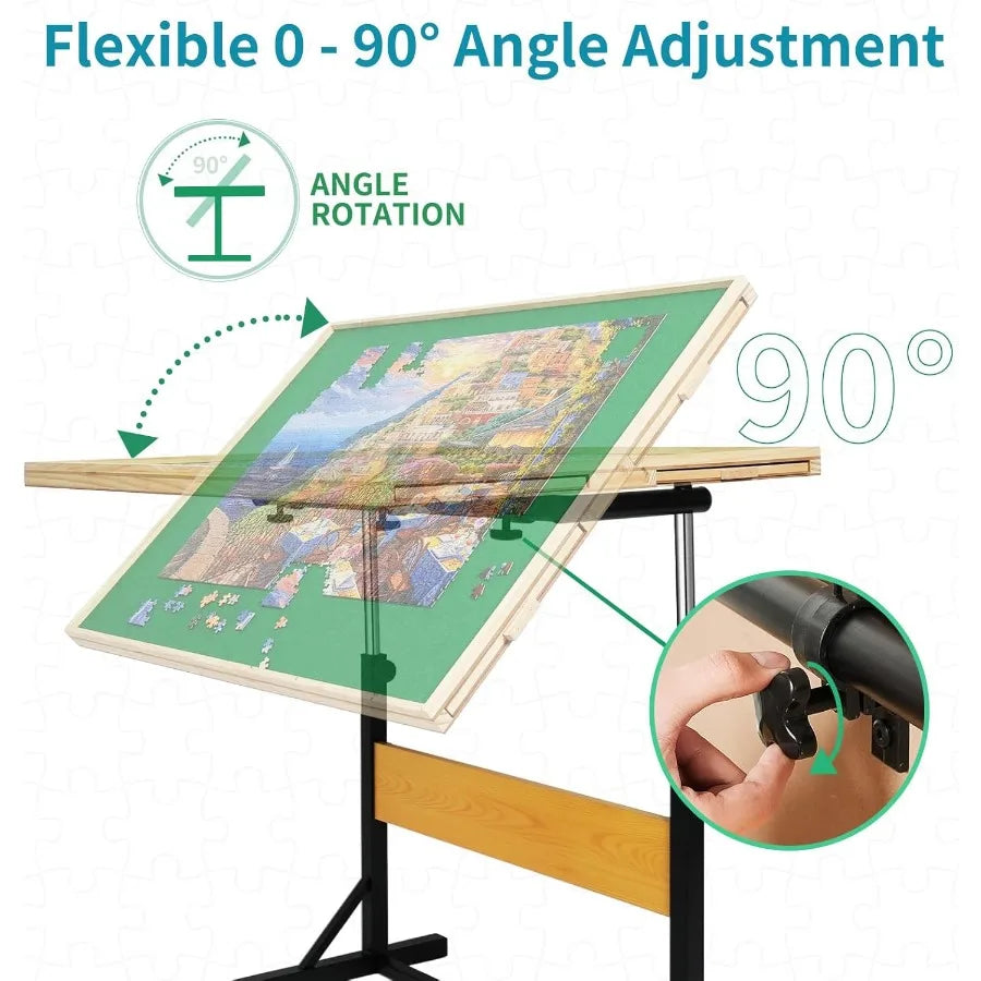 1500pcs Puzzle Table with Legs34.25" x 25.2"Wooden Jigsaw Puzzle Board with 4 Drawers and Cover Height Adjustment and Weight op
