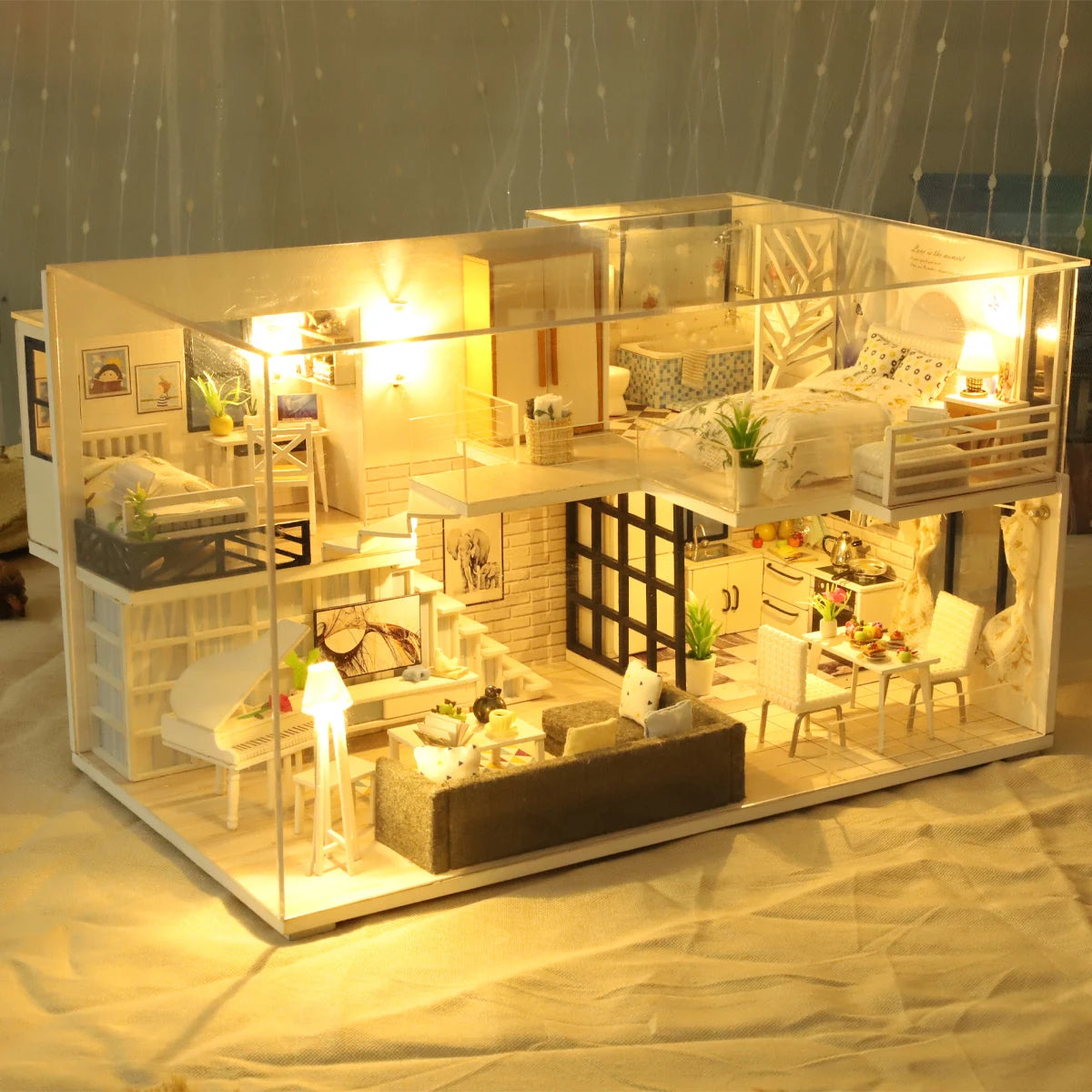 Micro assembled DIY building model doll house kit home handmade 3D puzzle girl toy room bedroom decoration with furniture