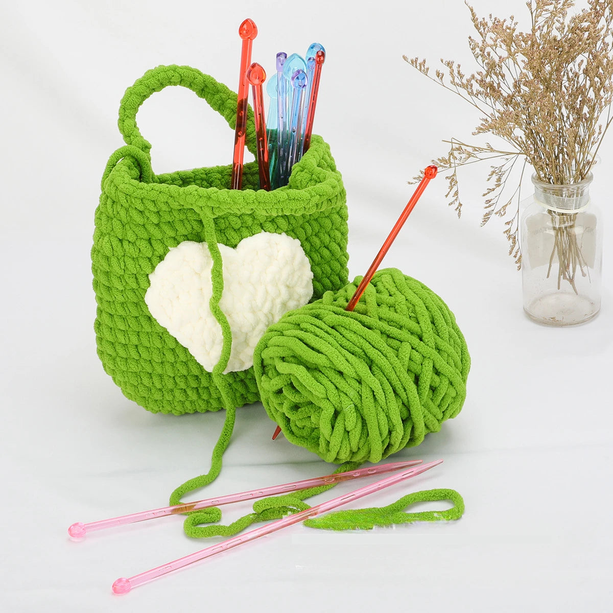 14pcs/set Candy-Colored Plastic Crystal Knitting Needles Weaving Tools Crochet Needles DIY Scarf Sweater Needlework Set