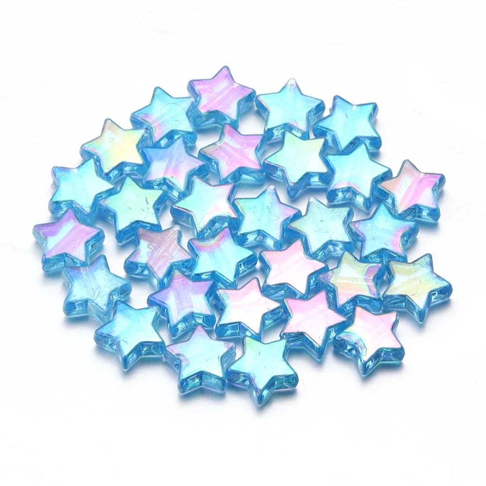 100pcs Acrylic Pentagram Beads AB Plating Loose Spacer Beads Five Pointed Star Beads For Jewelry Making DIY Bracelet Accessories