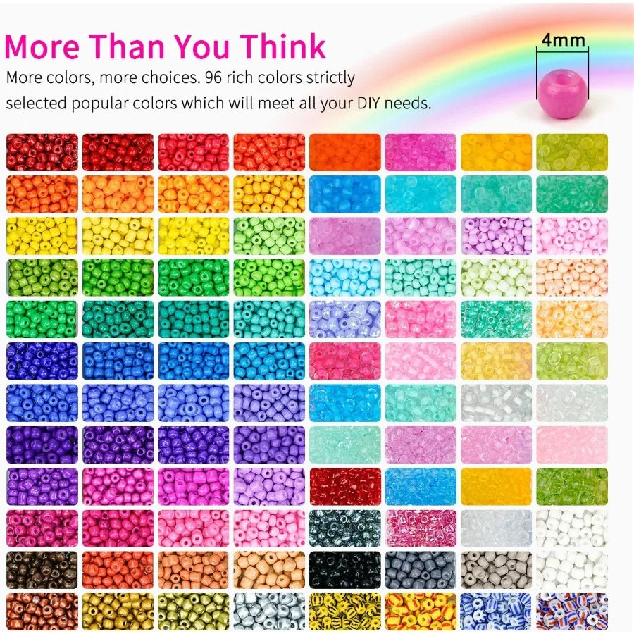 4mm Glass Seed Beads Friendship Bracelet Kit 15500pcs 96 Colors 6 0 Small Beads for Bracelet Making Kit Waist Bead with String
