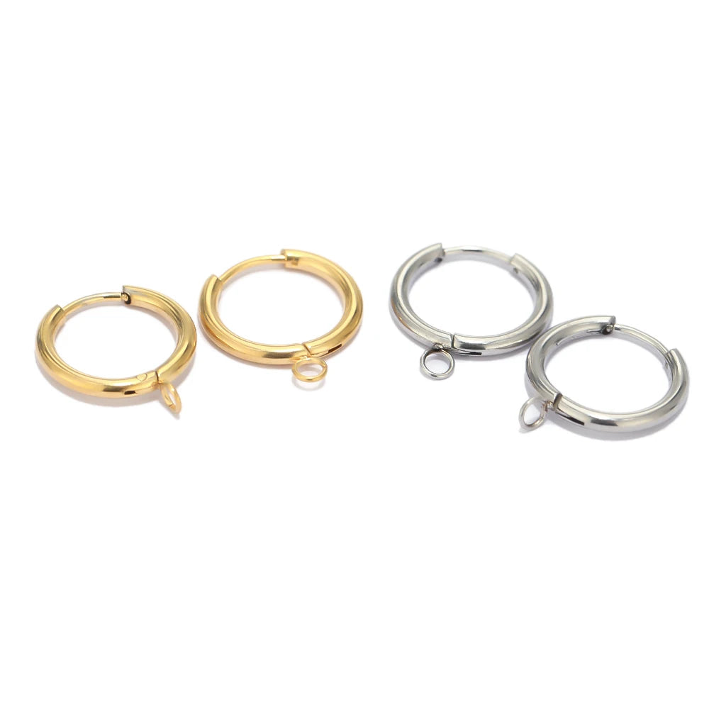 10pcs Stainless Steel Gold Color Plated Huggie Earrings Hooks with Loop Ear Post Jump Ring for DIY Jewelry Making Findings
