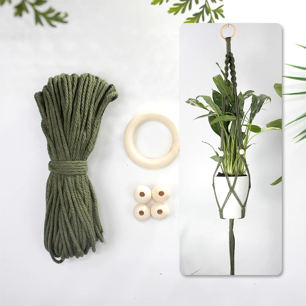 Knitting Plant Hanging Basket Macrame Kit with Tutorial for Beginners DIY Handmade Weaving Kit Mesh Hang Basket for Home Decor