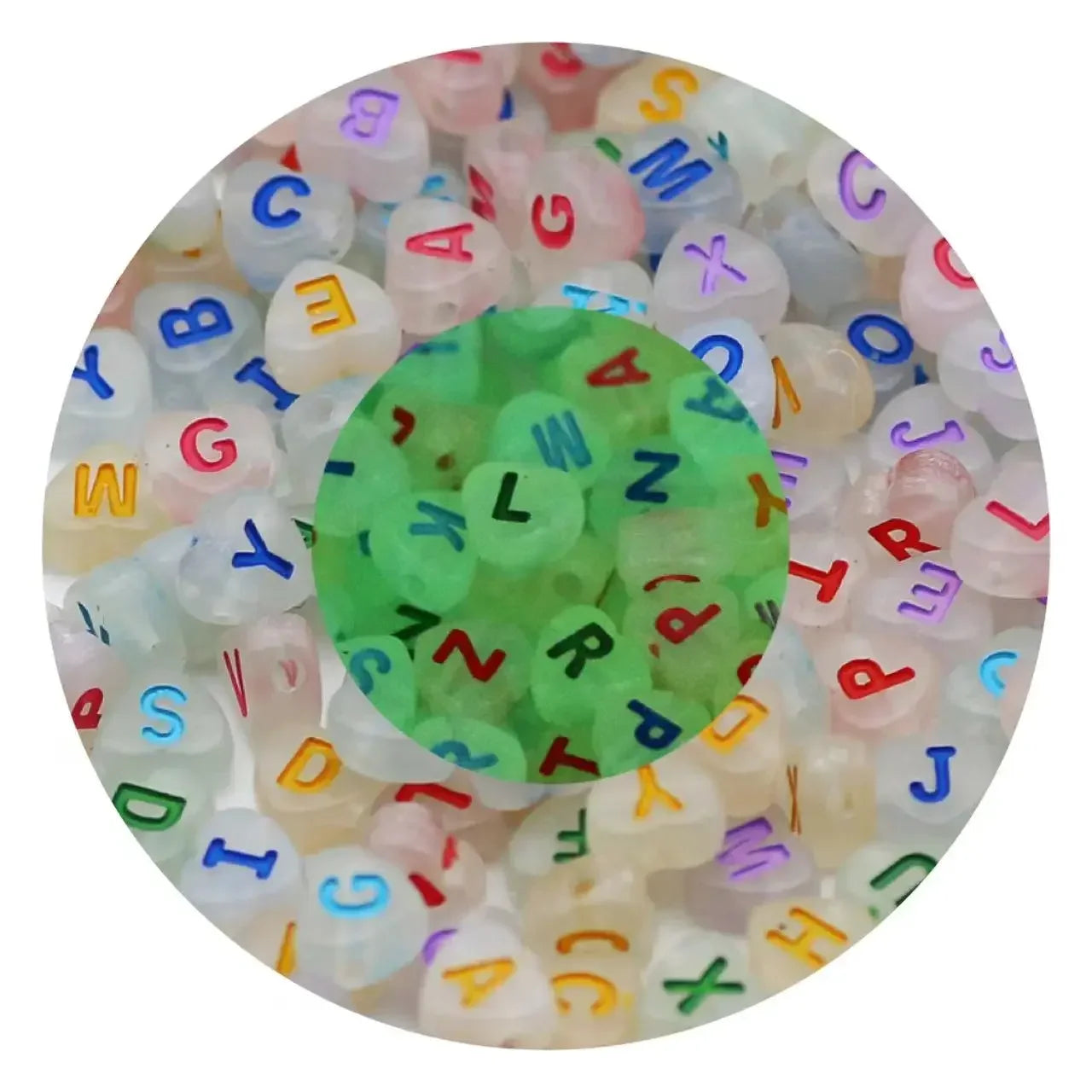 100/200/300/500pcs Acrylic Luminous Beads Round Heart Flower Square Alphabet Beads For Jewelry Making Diy Bracelet Accessorie