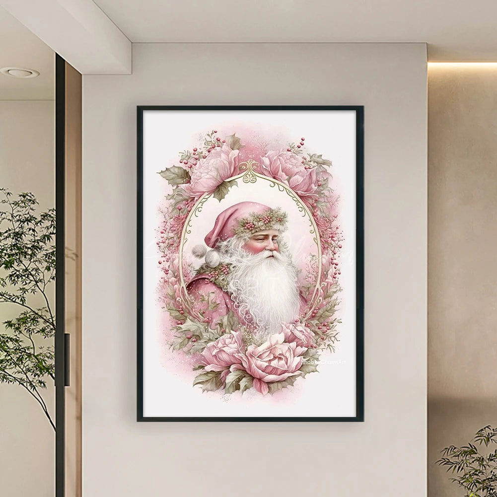 Full Embroidery cotton Thread 14CT Printed Pink Santa Cross Stitch 45x65cm
