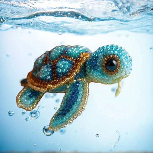 Ocean Beadwork DIY Kit Material Package Ocean-Themed Bead Embroider Suit Wear Resist Cute Ocean Animals Embroidery for Beginners