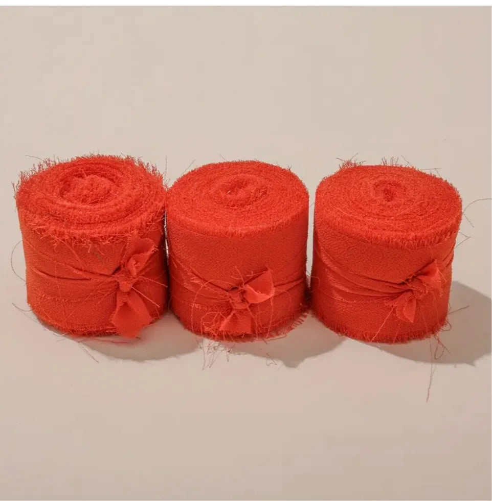 3 Roll/set 5m Frayed Edged Satin Handmade Chiffon Silk Ribbon For Wedding Invitation Bouquets Birthday Party DIY Decoration Gift
