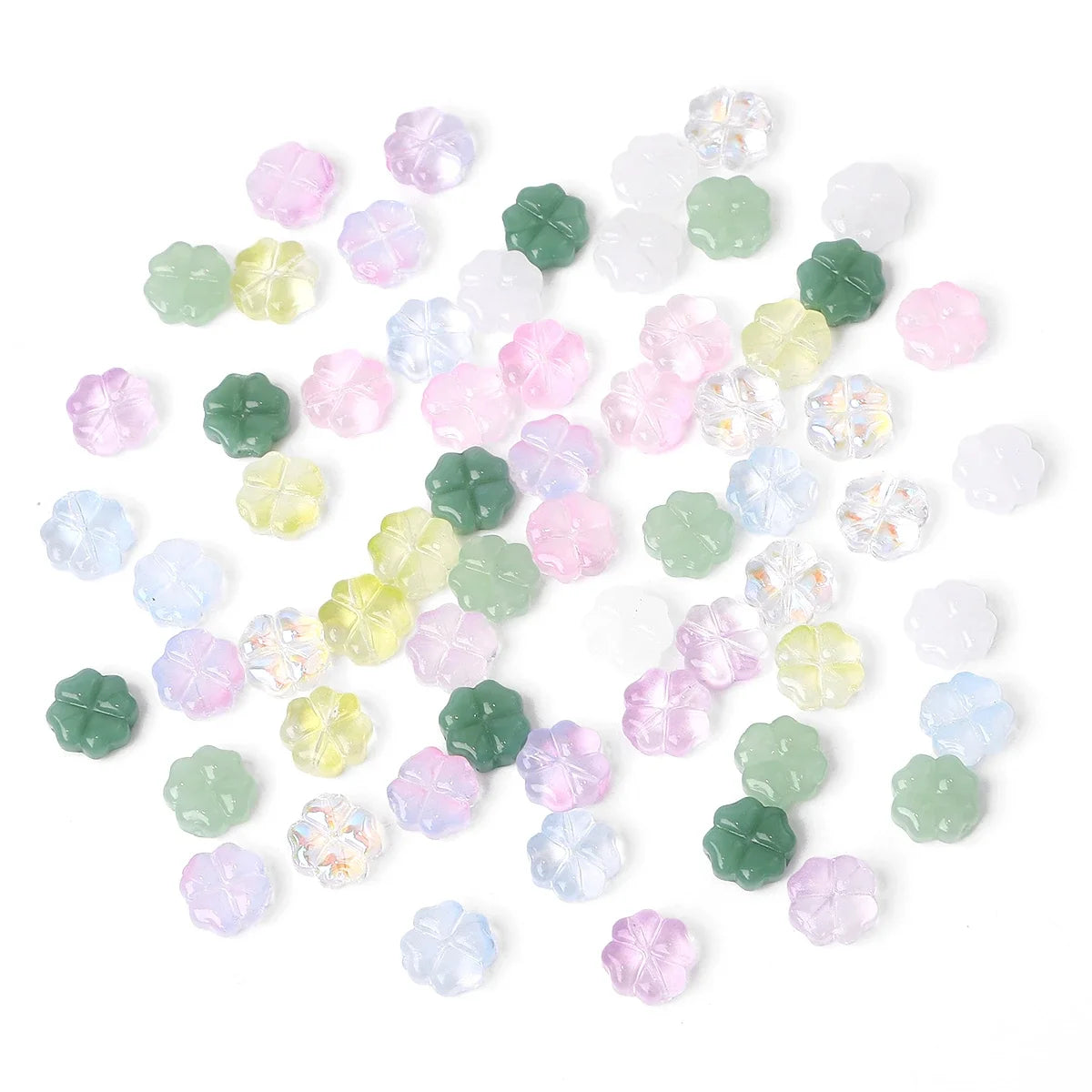 About20Pcs Glass Four Leaf Flower Beads Scattered Beads Handmade DIY Making Couple Bracelets, Necklaces, Earrings, Jewelry Acces