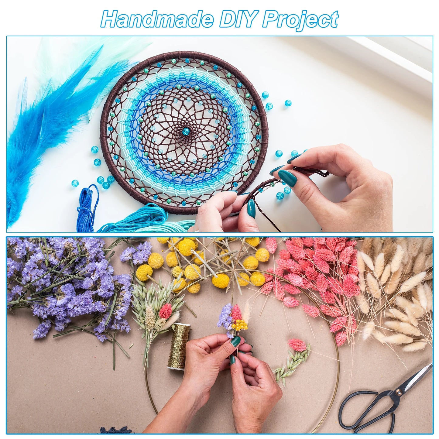 Dream Catcher Rings Set 3 Sizes Metal Macrame Wreath Floral Round Ring Hoop for Home Car DIY Craft Wall Decoration Silver